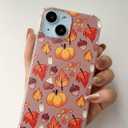 Fall Leaves Pumpkin Acorns Case Compatible with iPhone 14 Plus, Aesthetic Autumn Halloween Case for iPhone 14 Plus for Teens Men and Women, Cool TPU Bumper Phone Case Cover