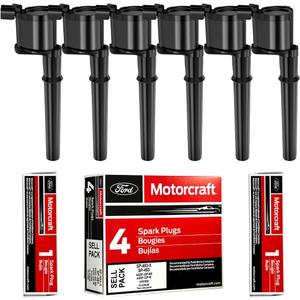 Motorcraft Set of 6 Spark Plugs SP493 AGSF32PM Platinum & MAS Ignition Coils Pack Compatible with Ford Escape Taurus Mzda Tribute Mercury Montego Sable Replacement for DG513 DG500 FD502