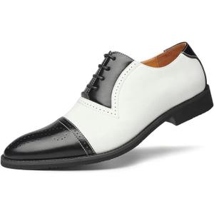 HuitJours Men Oxford Dress Shoes Multicolor Brogues Wing Tips Lace Up Patchwork Two Tone Color Matching Punched Round Toe (7, H-black White)