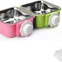 Crate Dog Bowl,Removable Stainless Steel Water Food Feeder Bowls Crate Coop Cup,Pet Cage Bowls with Bolt Holder for Cat, Puppy, Birds, Rats, Rabbits Small Animals ((Green+Pink) Square, Samll)
