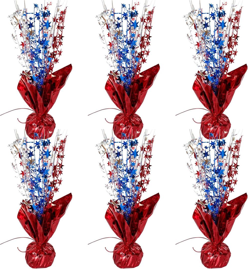 Gyufise 6 Pack Metallic Foil Spray Centerpiece Star Table Decoration Burst Table Centerpieces Table Decor for Birthday Wedding Anniversary Graduation Holiday Party Supplies Red Blue Silver