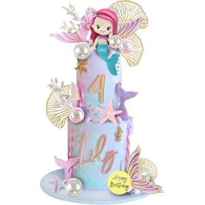 Mermaid Cake Toppers with Mermaid Shells Fishtails Balls Ginkgo Leaf for Birthday