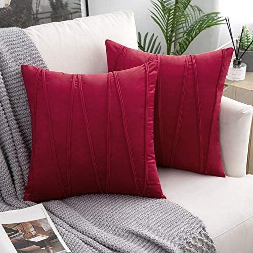 Woaboy Pack of 2 Christmas Red Striped Velvet Throw Pillow Covers Modern Decorative Couch Throws Square Soft Cozy Pillowcases for Winter Bed Sofa Cushion Living Room 18x18 Inch