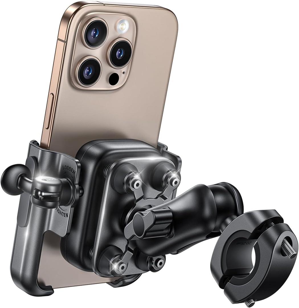 Lamicall Motorcycle Phone Mount Holder - [All Metal] [Anti Shake] [Extendable Arm] Bike Phone Holder Handlebar Clamp, Bicycle Cell Phone Mount, Gifts for iPhone 17 16 Pro Max, Galaxy, 4.7-7.2" Phones (Black)