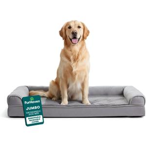 Furhaven Orthopedic Dog Bed for Large Dogs w/ Removable Bolsters & Washable Cover, For Dogs Up to 95 lbs - Plush & Suede Sofa - Gray, Jumbo/XL