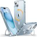 andobil for iPhone 15 Case [360 Ring Stand] [Compatible with Magsafe] Military Drop Protection Non-Yellowing Magnetic iPhone 15 Slim Thin Phone Case for Men Women - Ultra Clear, 6.1 Inches