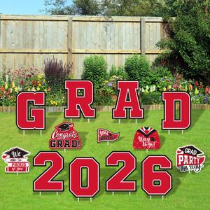 Red Themed Graduation Decorations 2026 - Graduation Yard Signs Class of 2026,Congratulate Graduation yard signs - Graduation Party Supplies for High School & Graduation Party Decorations, 15.7 x 12 inches