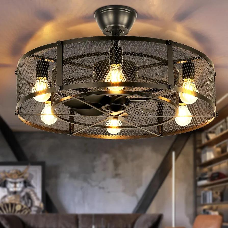Depuley Big Caged Ceiling Fan: 26 Inch Large Industrial Ceiling Fan Light for Indoor - Remote Fan for Farmhouse Outdoor