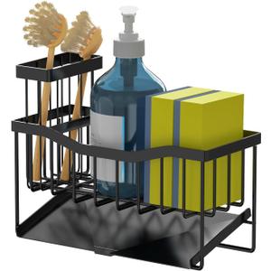 Sink Caddy Sponge Holder for Kitchen with Brush Holder and Stainless Steel Self Drain Tray, Rustproof Kitchen Sink Organizer for Sponge, Soap Dispenser Storage Accessories
