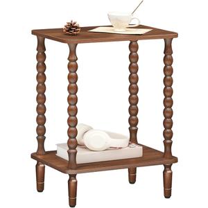 HOOBRO End Table, 2-Tier Small Side Table with Spindle Legs, Walnut Nightstand with Storage Shelves, Sofa Side Table, for Small Space, Living Room, Bedroom, Measuring 15"L x 11"W x 21.7"H
