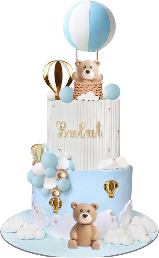 Bear Cake Topper White Cloud Hot Air Balloon Cake Decor