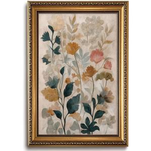 Vintage Gold Framed Wall Art Boho Wall Decor Botanical Canvas Art Floral Pictures Watercolor Paintings Earthy Artwork Minimalist Prints for Kitchen Bedroom Living Room