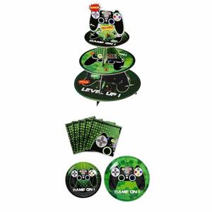 WERNNSAI 48 PCS Video Game Party Supplies + 3-Tier Video Game Cupcake Stand