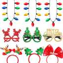 Christmas Light Up Necklace Headband Glasses Set, Christmas Party Favors, LED Bulb Necklace Headwear Eyeglasses Accessories