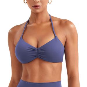 YEOREO Halter Sports Bras for Women Adjustable Strappy Open Back Impact Removable Pads Deep V Bra Workout Gym Yoga Crop Top (Medium, Deep Cobalt Blue)