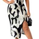 Floerns Women's Plus Size Graphic Print Milkmaid Dress Slit Hem Bodycon Midi Dress (XX-Large Plus, Apricot)