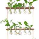 XXXFLOWER Wall Hanging Propagation Station with Wooden Stand 5 Bulb Vase 3 Tiers Planters Wall Terrarium for Home Office Plant Hanger Flower Vases Wall Decor(Brown)