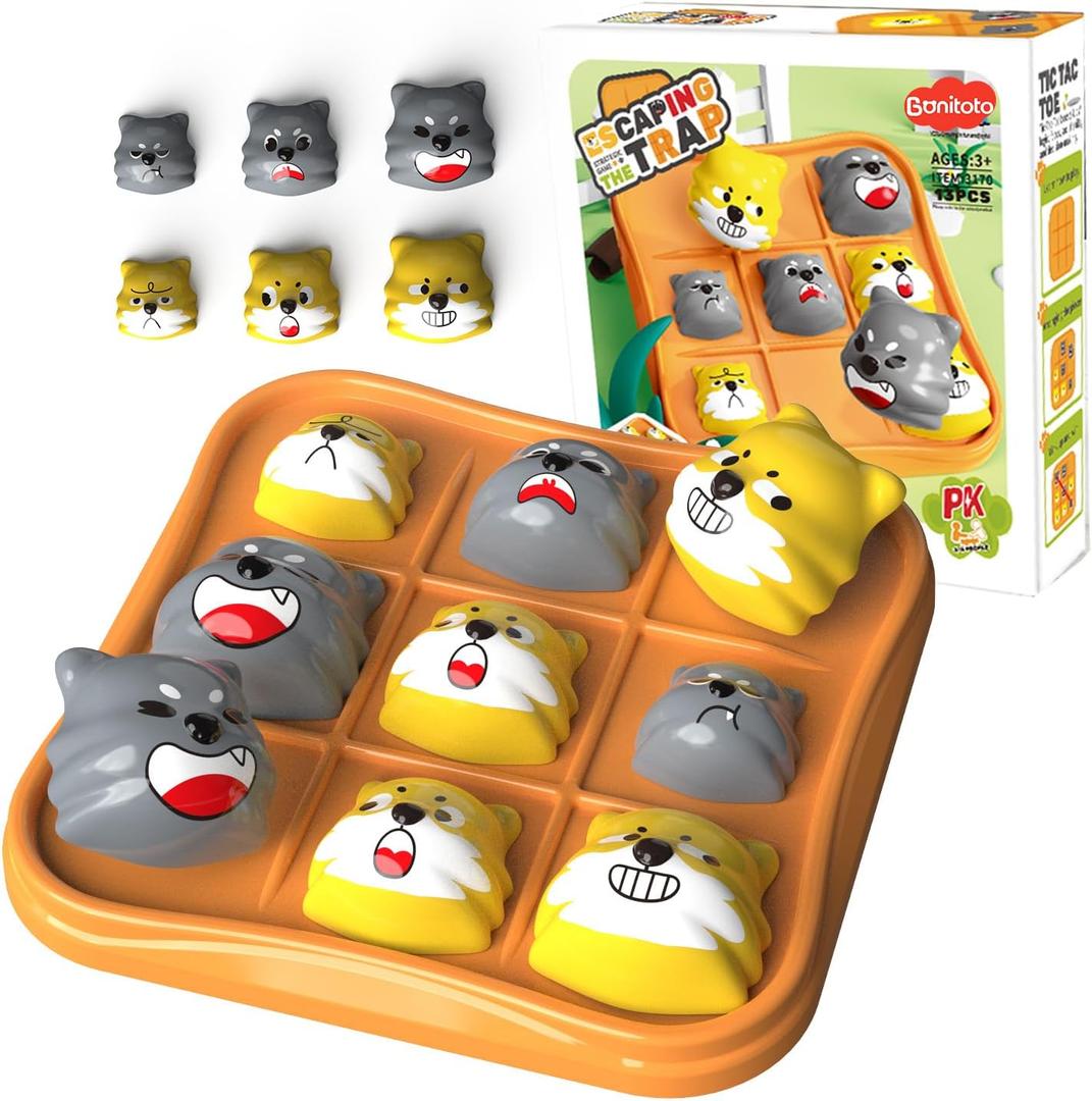 STEM Board Games Kids Toys - Classic Three-in-a-Row Tic Tac Toe for Education and Memory Development, Puzzle Travel Game for 4+ Year Old Boys and Girls, Brain Teaser Birthday Gift for Kids Ages 4-8