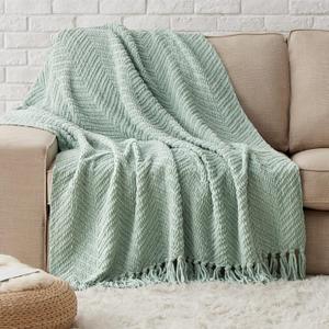 Bedsure Sage Green Throw Blanket for Couch  Versatile Knit Woven Chenille Blanket for Chair, Super Soft, Warm & Decorative Blanket with Tassels for Bed, Sofa and Living Room (Sage Green, Throw) (Throw (50" x 60"))