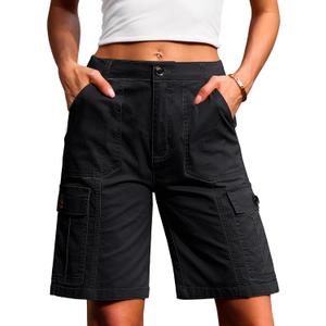 Eddoyee Bermuda Cargo Shorts for Women Casual Long Knee Length High Waisted Stretch Wide Leg Relaxed Fit (Large)