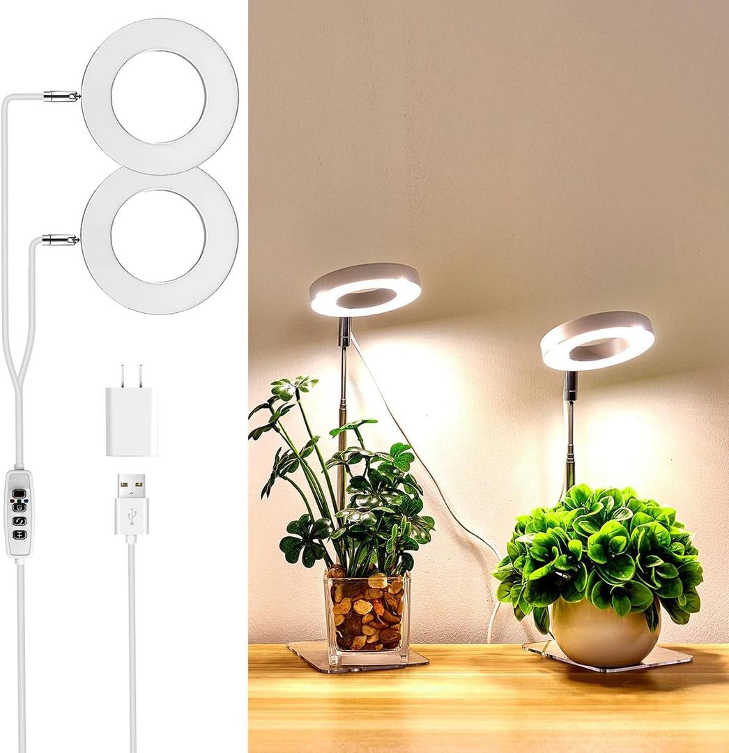 Brightown Plant Grow Light, LED Growing Light for Indoor Plants, 2 Head 96 LED Adjustable Height Growing Lamp with Timer, 3 Dimmable Brightness Levels, Low Safe Voltage, Perfect for Small Plants (1-Pack, White)