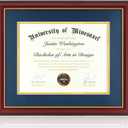 Diploma Frame 14x17 with Blue Mat Fits Document, Certificate or 16x20 Picture without Mat, 17x14 Cherry Red Frame for Wall Mounting