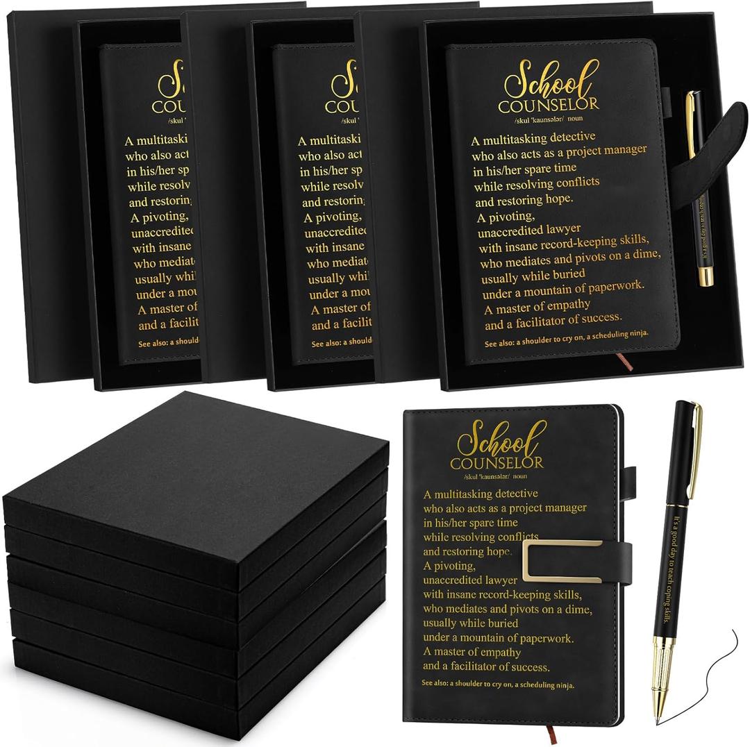 6 Sets School Counselor Gifts Leather Journal Pen with Gift Box Appreciation Gifts for School Counseling Graduation Birthday Teachers Appreciation Day