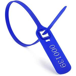 Heavy Duty Plastic Truck-Trailer Seals Numbered Security Tags Safety Ties Pull-Tight Pad-Locks Cable Pull Ties - Straps, Metal Insert Clip Lock, Length 400 mm 15.8" (Dark Blue, 100 PCS)