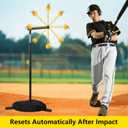 Baseball Softball Batting Tee with Auto Return Ball, Adjustable 21" to 45" Baseball Swing Trainer for All Ages, Portable Hitting Trainner with Metal Triangular Base | Ground Stakes & Sandbags