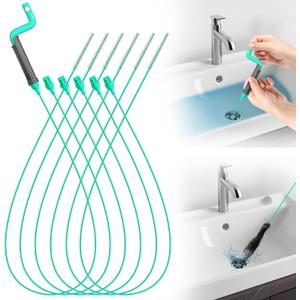 Rotating Handle Drain Snake - 40 Inch Steel Wire Hair Drain Clog Remover, Heavy Duty Flexible Plumbing Snake for Shower, Sink, Toilet, Bathroom & Kitchen Drain Cleaner Tool(6PCS)