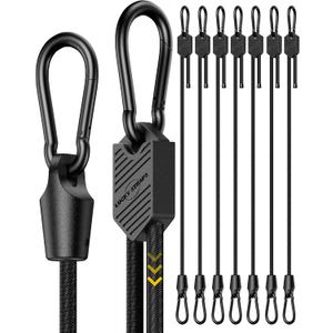 8 Pcs 18 Inch Adjustable Carabiner Bungee Cords with Hooks, Easy to Adjust from 7" to 18", Black Bungee Straps with UV-Resistance & Superior Elasticity for Cargo, Bike, Luggage, Carts, Truck, Etc Black