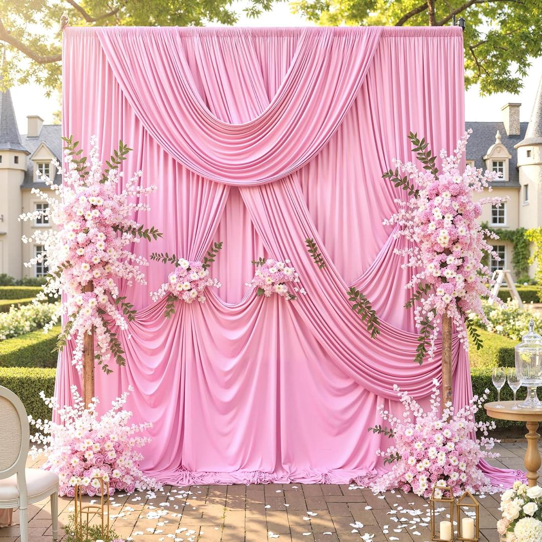 Wrinkle Free Pink Backdrop Curtain for Parties Background, Silky Photo Curtains Backdrop Drapes 2 Panels Back Drop Cloth for Wedding Birthday Photography Baby Shower Decor,10ftx10ft