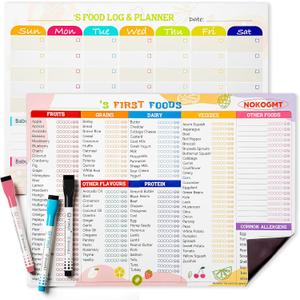 101 Foods Before 1 Checklist Magnet Baby Food Chart & First Foods Fridge Magnet Baby First Foods Tracker with Weekly Meal Planner Dry Erase Baby Food Tracker Fridge Magnet with 3 Markers