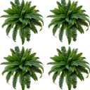 Senjie Artificial Boston Fern 4 Set 55 Branches Fake Ferns for Outdoors 32Inch Faux Plant for Home Living Room Office Decor