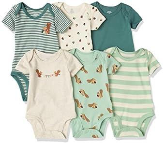 Amazon Essentials Unisex Babies' Short-Sleeve Bodysuits, Pack of 6, Ivory Forest, 18 Months