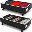 2 Pack Under Bed Storage Rolling Metal Frame Underbed Containers with Wheels Lid Visiable Window Storage Bag Box Organizer Home Closet Organization Drawer Bins for Clothes Shoes Toys Blanketss Black