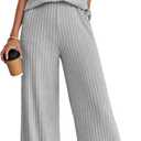 Women's Casual Two Piece Set Crewneck Short Sleeve Ribbed Knit Tops Wide Leg Lounge Outfits (Gray, S)