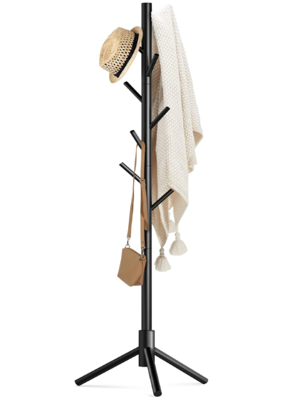 Haddockway Wooden Coat Rack Stand with 8 Hooks New Zealand Pine 3 Adjustable Coat Standing Tree Easy Assembly for Coats, Hats, Scarves and Handbags for Entryway, Hallway, Bedroom, Office,2 PCS