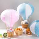 Meooeck 8 Sets Hot Air Balloons Baby Shower Table Decorations Centerpieces 11.8'' Paper Lanterns with Baskets Sticks for Gender Reveal Birthday Wedding Graduation Party (Blue)