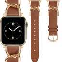 JR.DM Designer Leather Bands for Women,Dressy Fancy Cute Strap with Double U-Shaped Buckle Watch Bands for iwatch Compatible with Apple Watch Series 11/10/9/8/7/6/5/4/3/2/1 Ultra 1/2/3 SE 1/2/3