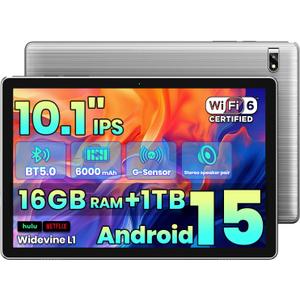 2026 Android Tablet with Gemini AI,16GB+1TB Expand,10.1 inch Tablet,Octa-core CPU,Dual Camera,WiFi6, 6000mAh,Widevine L1,Split Screen,Family & Work,Gift for Him Her Birthday Anniversary Present (Gray)