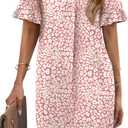 OFEEFAN Summer Dresses for Women Ruffle Short Sleeve V Neck Casual Shift Dress with Pockets (S)