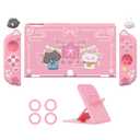 playvital Protective Case for Nintendo Switch OLED with Extra Stand - Cherry Blossoms Kitten Dockable Hard Shell Cover + Silicone Grips for Switch OLED with Thumb Grips, Shockproof - Pink