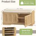 Heybly Shoe Cabinet with Bench, Rattan Entryway Storage Bench with Cushion, Shoe Storage Bench Cabinet with 2 Doors, Adjustable Shelves, Wooden Shoe Bench 39.4" for Living Room Bedroom Hallway HSB002N