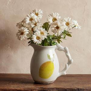 DIF Deco Vintage Lemon Ceramic Vase, Ice Glazed Crack Farmhouse Pitcher Vase for Shelf, Centerpiece Table,Room,Bathroom,Bedroom,Living Room,Office Decorations(6.4 inch)