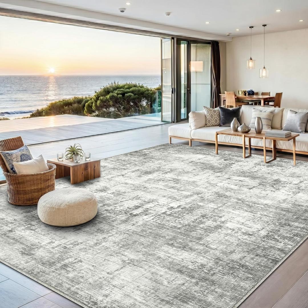 9x12 Area Rugs Washable Living Room Rug-No Slip Soft Carpets Modern Abstract Indoor Floor Stain Resistant Large Carpet for Bedroom Dining Room Farmhouse Nursery Home Office Grey