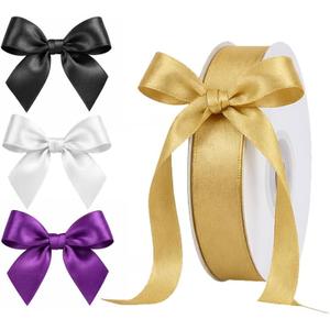 Halloween Double Faced Satin Ribbon, 3/8 Inch Wide Orange Black Purple White Ribbons, Crafts, Hair Bows, Party Decorations  4 Rolls, Total 96 Yards