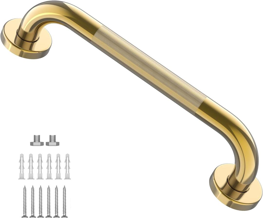 Gold Shower Grab Bar w/Anti-Slip Knurled Grip 20 Inch, Zepolu Wall Mounted Stainless Steel Bath Grab Bar,Safety Balanced Handrail, Handicap Injury Elderly Senior Assist Support Textured Handle
