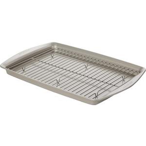 Rachael Ray Nonstick Bakeware Set without Grips, Nonstick Cookie Sheets / Baking Sheets and Cooling Rack - 2 Piece, Silver