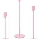Mumufy 3pcs Metal Taper Candle Holder for Table Centerpieces, Wedding Decor and Dinner Party, Taper Pillar Candle Sticks Stand Holders Decor, Housewarming Gift (Pink)